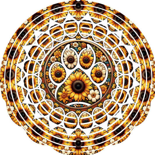 Wind Spinner with Jewel Strand Dog Print Sunflowers