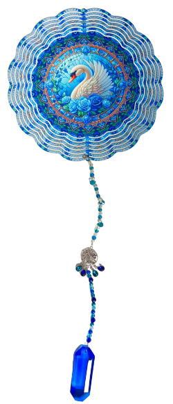 Wind Spinners with Jewel Strand Bird Swan Blue Flowers