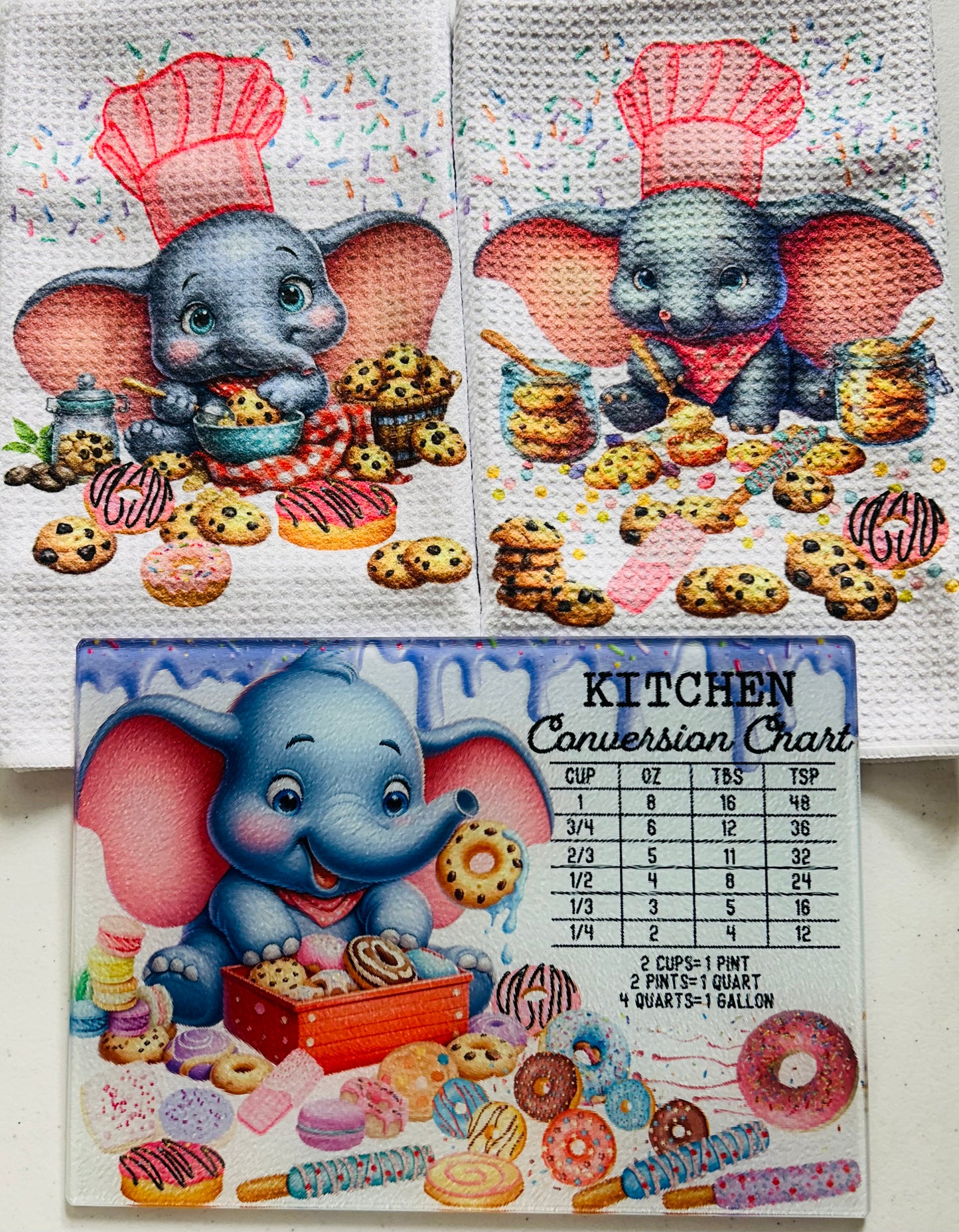 Kitchen Set (3 Pieces) Misc Designs - Cutting Board & 2 Towels