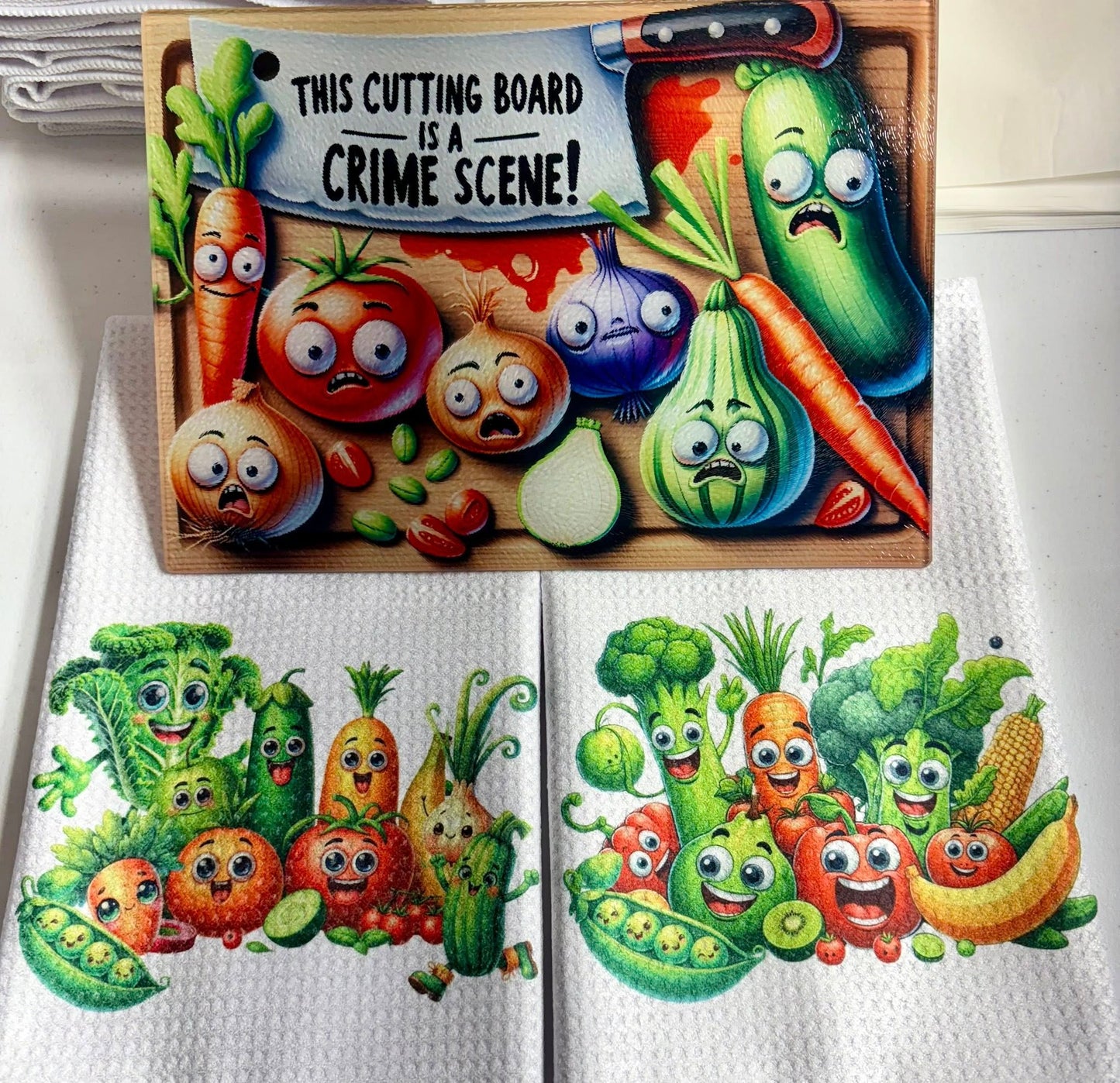 Kitchen Set (3 Pieces) Misc Designs - Cutting Board & 2 Towels