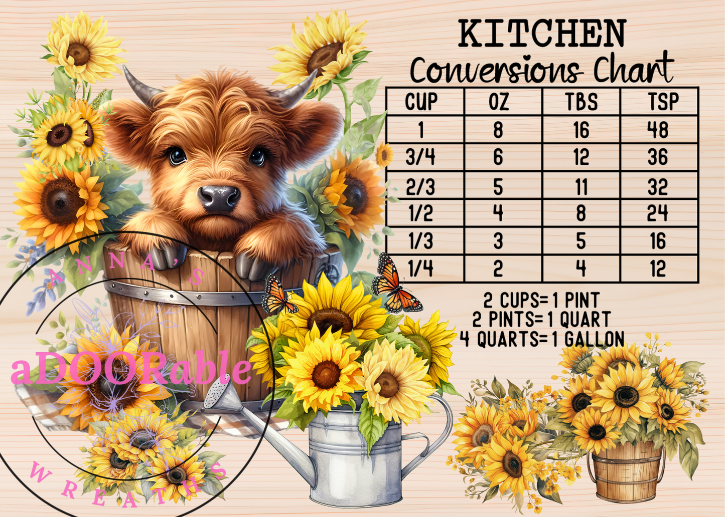 Cutting Board - HIGHLAND COWS CONVERSION CHARTS