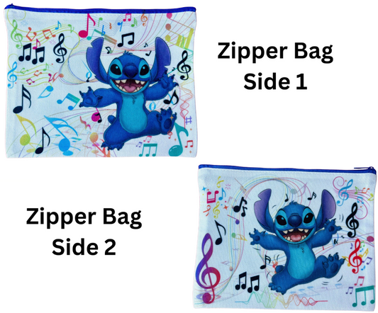 ZIPPER BAG - CARTOON CHARACTER BLUE ALIEN MUSIC