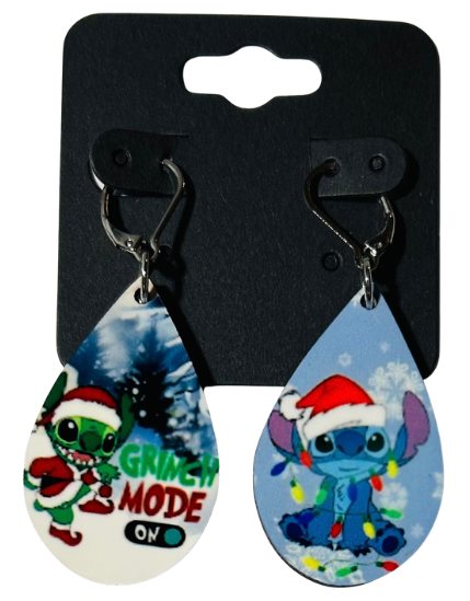 EARRINGS - CHRISTMAS CUTE BLUE ALIEN SANTA