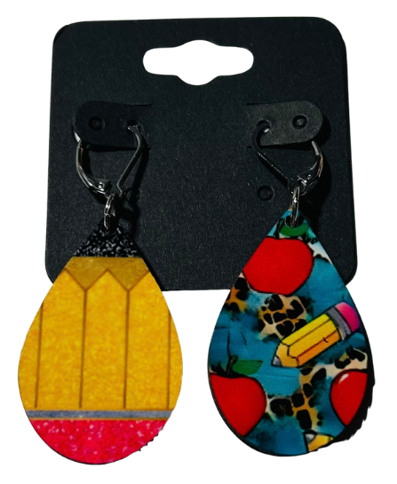 EARRINGS - TEACHER PENCILS & APPLES
