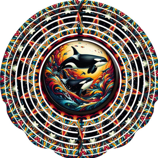 Wind Spinner with Jewel Whale Rainbow Waves