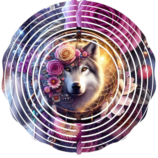Wind Spinner with Jewel Wolf Floral and Pearls
