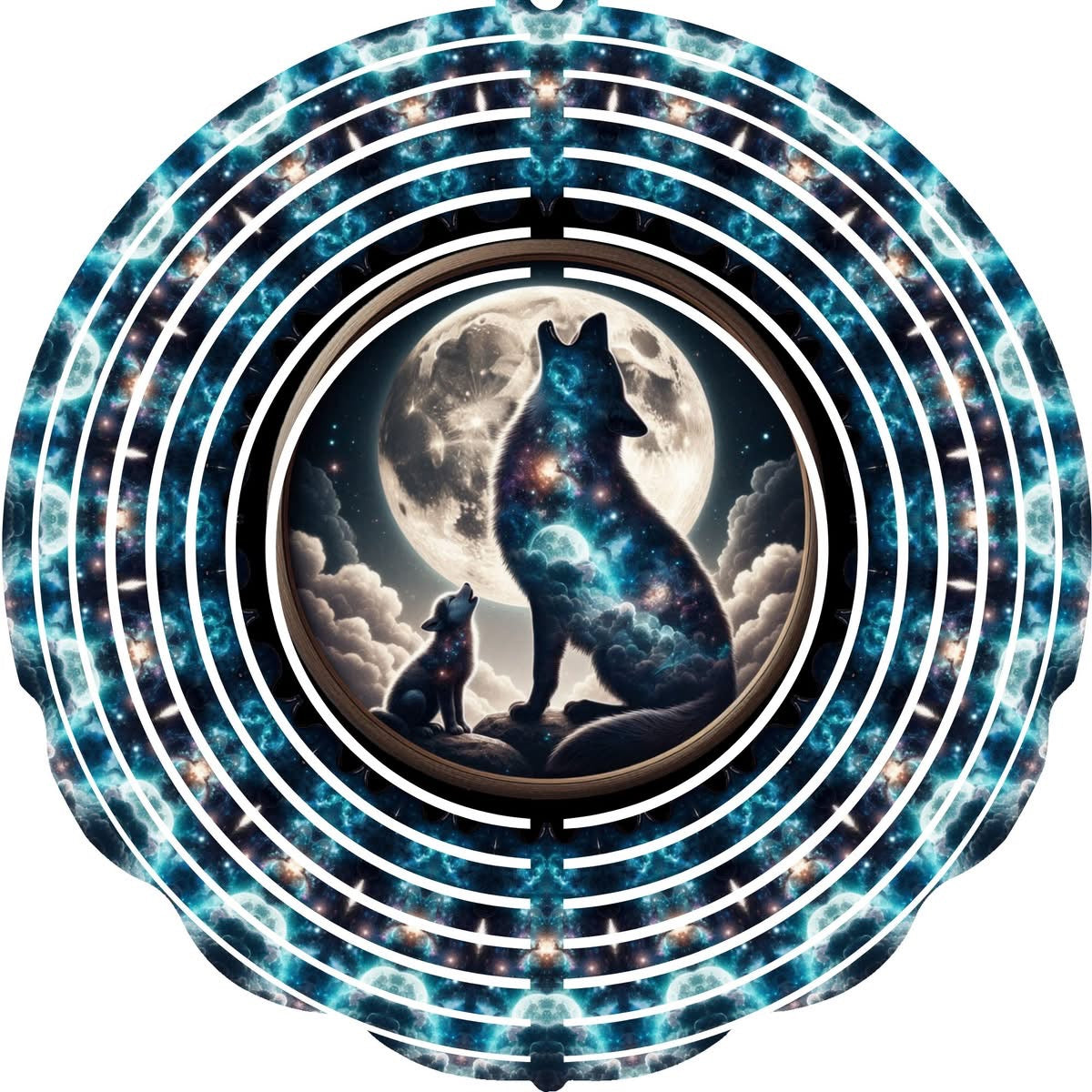 Wind Spinner with Jewel Wolf & Pup Howl