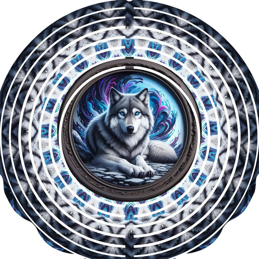 Wind Spinner with Jewel Wolf Northern Lights Swirl