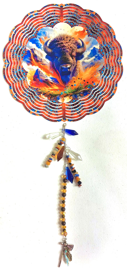Wind Spinner with Jewel Strand Buffalo Colorful Mountains