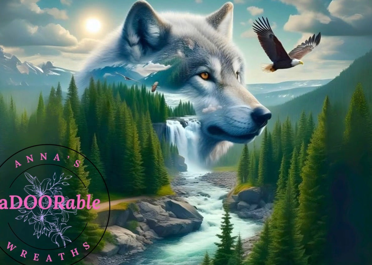 Tempered Glass Cutting Board Wolf with a Waterfall
