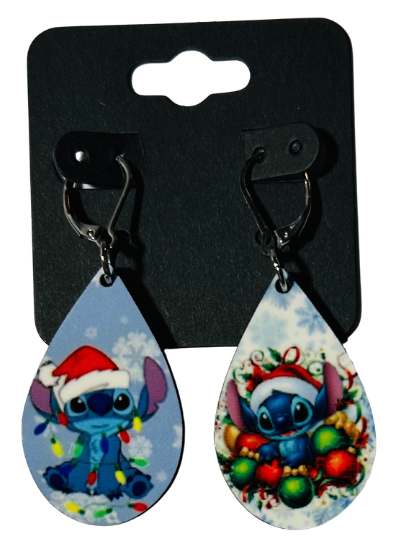 EARRINGS - CHRISTMAS CUTE BLUE ALIEN SANTA