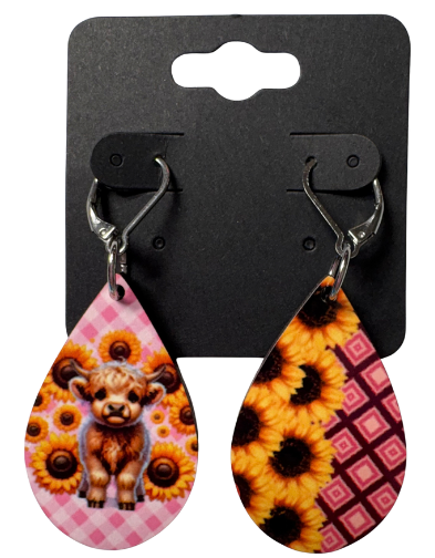 EARRINGS - HIGHLAND COW SUNFLOWER