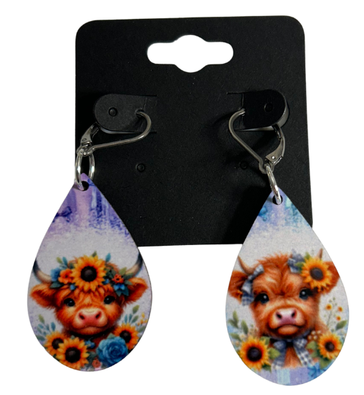 EARRINGS - HIGHLAND COW SUNFLOWERS