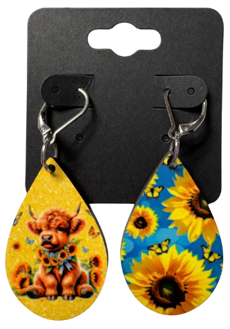 EARRINGS - HIGHLAND COW SUNFLOWER YELLOW